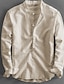 cheap Men&#039;s Casual Shirts-Men&#039;s Linen Shirt Casual Shirt Summer Shirt Henley Shirt Black White Yellow Long Sleeve Plain Collar Spring &amp; Summer Casual Daily Clothing Apparel