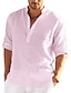 preiswerte Freizeithemden für Herren-Herren leinenhemd Glatt V Ausschnitt Kastanienbraun Schwarz Weiß Rosa Armeegrün Täglich Ausgehen Langarm Bekleidung Elegant Modisch Designer Geschäftlich