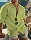 cheap Men&#039;s Casual Shirts-Men&#039;s Shirt Linen Shirt Solid Color V Neck Black White Yellow Light Green Pink Outdoor Street Long Sleeve Button-Down Clothing Apparel Cotton And Linen Fashion Designer Casual Big and Tall