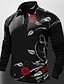 cheap Graphic Polo-Valentine&#039;s Day Rose Men&#039;s Abstract Print 3D Zip Polo Outdoor Casual Daily Streetwear Polyester Long Sleeve Zip Polo Shirts Red Blue Spring &amp; Summer S M L Micro-elastic