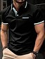 cheap Classic Polo-Men&#039;s Polo Shirt Button Up Polos Casual Sports Lapel Short Sleeve Fashion Basic Color Block Stripes Patchwork Pocket Summer Regular Fit Black Polo Shirt