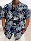 cheap Hawaiian Shirts-Palm Tree Shirt Men&#039;s Pattern Shirt Coconut Palm Tree Lapel Blue Gray Outdoor Street Short Sleeve Clothing Trees Casual