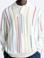 cheap Knit Polo Sweater-Men&#039;s Pullover Golf Shirt Street Casual Lapel Long Sleeve Fashion High Quality Stripe Stripes Button Front Summer Spring White Pullover