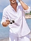 cheap Men&#039;s Linen Shirts-Men&#039;s Linen Shirt Shirt Popover Shirt Beach Shirt Black White Sky Blue Long Sleeve Plain Standing Collar Spring &amp;  Fall Casual Daily Clothing Apparel