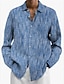 cheap Men&#039;s Printed Shirts-Stripe Geometry Business Men&#039;s Shirt Linen Shirt Daily Wear Going out Weekend Spring Turndown Long Sleeve Navy Blue, Blue, Gray S, M, L Slub Fabric Shirt