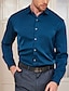 cheap Men&#039;s Casual Shirts-Men&#039;s Shirt Button Up Shirt Casual Shirt Satin Silk Shirt Black White Dark Blue Long Sleeve Plain Lapel Daily Vacation Clothing Apparel Fashion Casual Comfortable