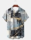 cheap Men&#039;s Printed Shirts-Color Block Artistic Men&#039;s Shirt Daily Wear Going out Weekend Summer Turndown Short Sleeves Blue, Gray S, M, L 4-Way Stretch Fabric Shirt