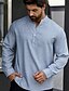 cheap Men&#039;s Linen Shirts-Men&#039;s Linen Shirt Shirt Popover Shirt Beach Shirt Black Blue Khaki Long Sleeve Plain Band Collar Spring &amp;  Fall Casual Daily Clothing Apparel