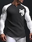 cheap Men&#039;s Graphic Tshirt-Graphic Color Block Wolf Daily Classic Casual Men&#039;s 3D Print T shirt Tee Waffle Shirt Raglan T Shirt Sports Outdoor Holiday Going out T shirt Black White Light Grey Long Sleeve V Neck Shirt Spring