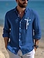 cheap Designer Collection-55% Linen Print Men&#039;s Linen Shirt Shirt Blue Long Sleeve Faith Lapel Spring &amp;  Fall Outdoor Daily Clothing Apparel