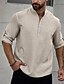 cheap Men&#039;s Linen Shirts-Men&#039;s Linen Shirt Shirt Popover Shirt Beach Shirt Black Blue Khaki Long Sleeve Plain Band Collar Spring &amp;  Fall Casual Daily Clothing Apparel