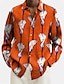 cheap Men&#039;s Printed Shirts-Floral Casual Men&#039;s Shirt Linen Shirt Daily Wear Going out Weekend Spring Turndown Long Sleeve Blue, Orange, Apricot S, M, L Slub Fabric Shirt