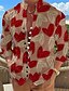 cheap Men&#039;s Printed Shirts-Heart Casual Men&#039;s Shirt Daily Wear Going out Weekend Spring &amp; Summer Standing Collar Long Sleeve Pink, Red, Royal Blue S, M, L Slub Fabric Shirt Valentine&#039;s Day