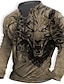 cheap Graphic Hoodies-Wolf Graphic Prints Men&#039;s Daily 3D Print Sweatshirt Holiday Going out Streetwear Sweatshirts White Brown Long Sleeve Stand Collar Print Lace up Spring &amp;  Fall Designer Hoodie Sweatshirt