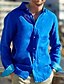 cheap Men&#039;s Linen Shirts-Men&#039;s Shirt Linen Shirt Button Up Shirt Beach Shirt Blue Long Sleeve Color Block Lapel Spring &amp;  Fall Casual Daily Clothing Apparel Splice