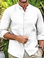 cheap Men&#039;s Linen Shirts-Men&#039;s Shirt Linen Shirt Button Up Shirt Beach Shirt White Pink Blue Long Sleeve Plain Band Collar Spring &amp; Summer Casual Daily Clothing Apparel