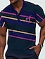 cheap Graphic Polo-Stripe Men&#039;s Business Casual 3D Print Waffle Polo Shirt Street Wear to work Daily Wear Waffle Fabric Short Sleeve Turndown Polo Shirts Pink Red Summer S M L Micro-elastic Lapel Polo
