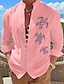 cheap Men&#039;s Printed Shirts-Turtle Men&#039;s Hawaiian Casual Graphic Shirt Daily Wear Going out Weekend Spring Standing Collar Long Sleeve Black, White, Pink S, M, L Washable Cotton Fabric Shirt