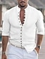cheap Men&#039;s Linen Shirts-Men&#039;s Linen Shirt Shirt Button Up Shirt Beach Shirt Black White Pink Long Sleeve Plain Band Collar Spring &amp; Summer Casual Daily Clothing Apparel