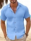 cheap Men&#039;s Linen Shirts-Men&#039;s Shirt Button Up Shirt Summer Shirt Beach Shirt Black White Pink Short Sleeve Plain Lapel Summer Casual Daily Clothing Apparel