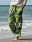 cheap Men&#039;s Plus Size Bottoms-Color Block Casual Men&#039;s Resort 3D Printed Casual Pants Trousers Elastic Waist Drawstring Loose Fit Straight-Leg Summer Beach Pants S TO 3XL