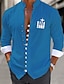cheap Men&#039;s Printed Shirts-Pano Keys Men&#039;s Casual 3D Printed Shirt Daily Wear Going out Weekend Spring Standing Collar Long Sleeve Navy Blue, Blue, Gray S, M, L Slub Fabric Shirt