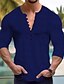 cheap Men&#039;s Casual Shirts-Men&#039;s Shirt Casual Shirt Summer Shirt Black White Pink Navy Blue Blue Long Sleeve Plain Band Collar Daily Vacation Pleats Clothing Apparel Fashion Casual Comfortable