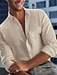 cheap Men&#039;s Linen Shirts-Men&#039;s Shirt Linen Shirt Button Up Shirt Beach Shirt Beige Long Sleeve Plain Lapel Spring &amp;  Fall Casual Daily Clothing Apparel