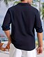 cheap Men&#039;s Linen Shirts-Men&#039;s Shirt Linen Shirt Button Up Shirt Beach Shirt Navy Blue Long Sleeve Plain Lapel Spring &amp;  Fall Casual Daily Clothing Apparel