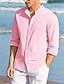 cheap Men&#039;s Linen Shirts-Men&#039;s Linen Shirt Shirt Button Up Shirt Beach Shirt Pink Army Green Long Sleeve Plain Lapel Spring &amp;  Fall Casual Daily Clothing Apparel