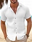 cheap Men&#039;s Linen Shirts-Men&#039;s Shirt Button Up Shirt Summer Shirt Beach Shirt Black White Pink Short Sleeve Plain Lapel Summer Casual Daily Clothing Apparel
