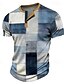 cheap Men&#039;s Graphic Tshirt-Plaid Faux Patchwork Pattern Men&#039;s Fashion Casual 3D Print Waffle Henley T Shirt Tee Sports Outdoor Casual Daily T shirt Blue Brown Green Gray Short Sleeve Henley Shirt Spring &amp; Summer Clothing